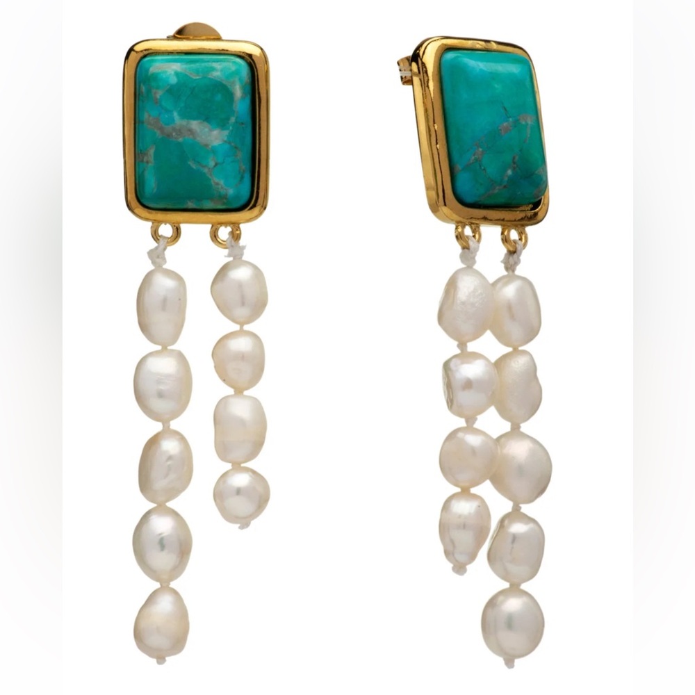 New! Turquoise and Pearl Drop Earrings